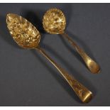 Two various Georgian HMSS spoons Inc berry spoon, London 1807, maker William Shaw; & sugar sifter,