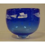 Australian blue art glass bowl signed to G Muir to base, 14.5cm diameter, 12.5cm high