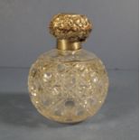 Vict HMSS silver topped crystal perfume bottle Birmingham 1899, makers mark rubbed. Monogrammed