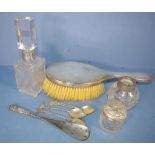 Quantity of sterling silver & glass items including brush, scent bottle etc