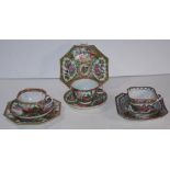 Three various Chinese "Famille Rose" trios Circa 1930s