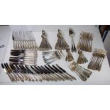 Extensive German silver monogrammed cutlery set stamped 800, 109 pieces in total,knife blades