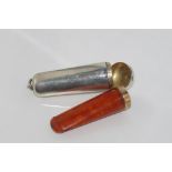 Silver cased, amber & 9ct gold cigar holder with Birmingham 1904 hallmarks and maker A&JZ (A & J