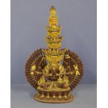 Tibetan gilt bronze avalokiteswara goddess figure 1000 arm Kwan-yin, H41cm approx