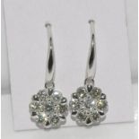 18ct white gold diamond cluster drop earrings 14 diamonds = 1.00cts - H /Si 1, with shepherd