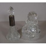 Two cut crystal scent bottles one with a HMSS collar, 16.5cm high (tallest) approx.