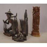 Four assorted Oriental carved figurines 38cm high (tallest)