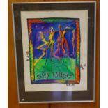 Rohzan, "Stilt Walkers" watercolour mixed media, signed lower right, 50cm x 40cm