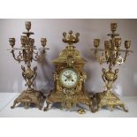 Japy freres (France) brass clock garniture with 8 day strking movement (bell) in ornate decorated