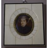 Miniature portrait of Mary Queen of Scots signed, 10cm x 9cm (frame) approx.