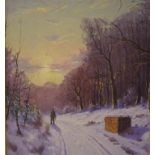 N. Wulf, winter scene oil on canvas, unsigned, plaque on frame, 62cm x 52cm approx.