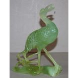 Chinese carved green stone stalk bird figurine H20cm approx