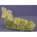 Chinese carved green stone apple & leaf ornament W25cm approx