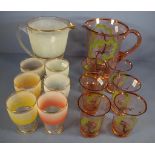 Two various seven piece water glass sets including 7 piece jug & 6 glasses, frosted decoration; &