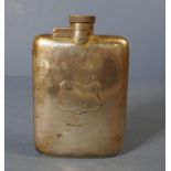 George V sterling silver whisky flask hallmarked Birmingham 1928, maker WN Ltd. Small dent to side.