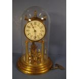 Glass dome & brass 400 day clock with key, broken suspension wire on pendulum