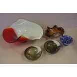 Five art glass bowls including Murano