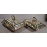 Two antique silver plated lidded entree dishes 30cm wide (largest)