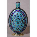 Indian silver and enamel flask with floral decoration, H11.5cm approx