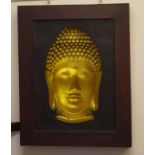 Framed inverted Buddha head plaque 71cm x 56cm approx