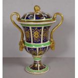 Spode potpourri vase and cover circa 1820 Campana shape decorated with panels of blue with gilt