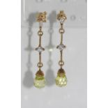 9ct yellow gold, stone set drop earrings total weight: approx 3.65 grams