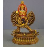 Tibetan gilt bronze figure of Vajrabhairava figure in Yam-Yum with wife, H22.5cm approx