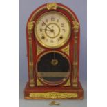 Japanese Owari Clock & Co. mantle clock with 10 wind up movement, in timber case with brass