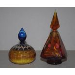 Two art glass perfume bottles by Richard Clements seal to bases, 11.5cm high (tallest)