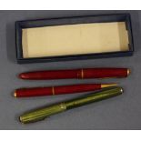 Two vintage fountain pens and a biro to include Esterbrook