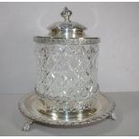 Silver plated and cut crystal biscuit barrel