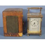 Fairfax & Roberts carriage clock 14.5cm high approx., with original travel case & key, French