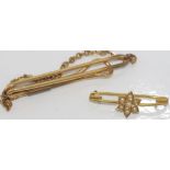 Vintage 18ct yellow gold brooch with seed pearls weight: approx 1.8 grams together with a gold