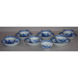 Seven bone china blue & white tea bowls &