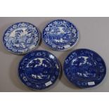 Four Victorian 'Wild Rose' blue & white biscuit