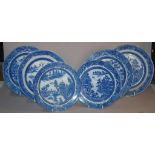 Six early pearlware 'Willow' pattern plates