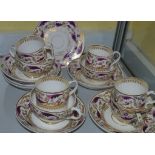 Early 19th century part teaset in puce & gold