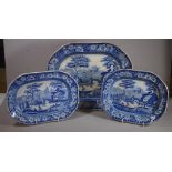 Three Staffordshire transfer printed platters