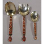 J. Tostrup gilt silver salad servers and teaspoon