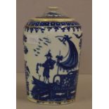 Late 18th century Caughley blue & white tea caddy