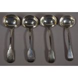 Four various sterling silver sauce ladles