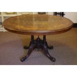 Victorian inlaid walnut pedestal table