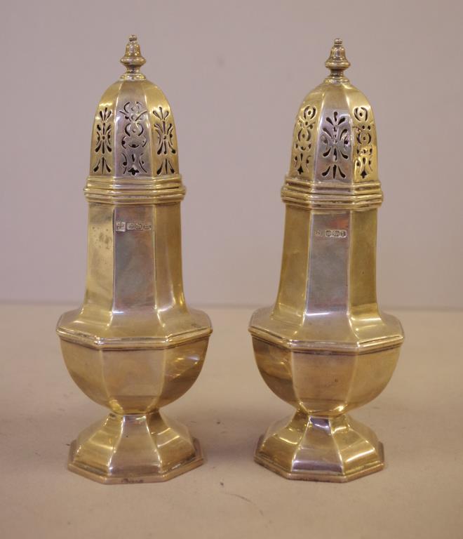 Pair of Edwardian sterling silver sugar castors