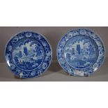 Two C19th Rogers blue & white transfer ware plates