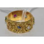 18ct yellow gold multi gem set ring