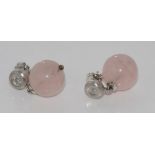 18ct white gold, diamond and rose quartz earrings