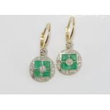 18ct yellow gold, emerald & diamond earrings