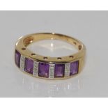 9ct gold, amethyst and diamond ring