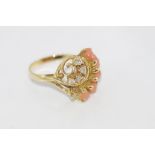 14ct yellow gold, coral and diamond ring