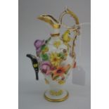 Spode flower & bird encrusted ewer